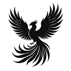 Obraz premium A vector illustration of a black tribal bird with wings spread, a silhouette of a flying phoenix or eagle
