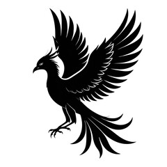 Obraz premium A vector illustration of a black tribal bird with wings spread, a silhouette of a flying phoenix or eagle