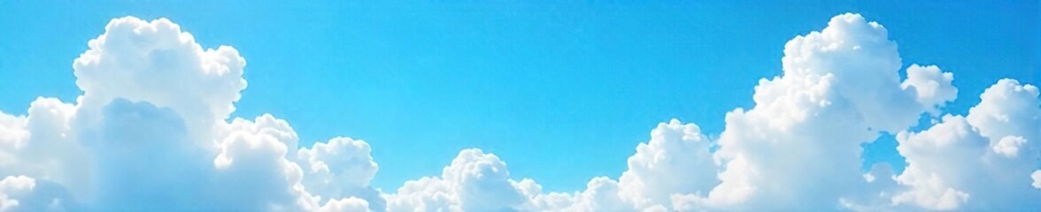 Fluffy white cumulus clouds drift lazily across a vibrant azure sky, a picturesque summer scene Perfect for travel, weather, or nature-themed projects , serenity, summer, environment