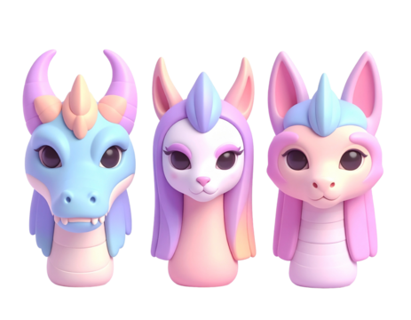 Three cute 3D kawaii Halloween spirits from folklore, isolated clipart. - Powered by Adobe