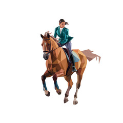 Equestrian rider in geometric art form showcasing skill and elegance on horseback