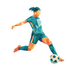 Obraz premium Dynamic soccer player executing a powerful kick in a vibrant artistic style during a competitive match