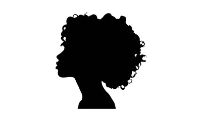 Silhouette of a woman with curly hair in profile.