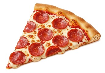 Slice of pepperoni pizza isolated on white background