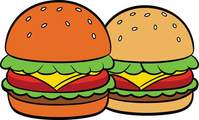 Black-and-White vs. Colored Cartoon Hamburger Comparison