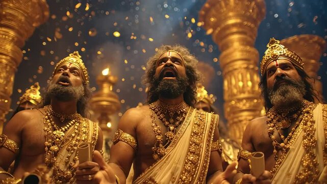 Priests Chanting in Golden Palace with Divine Energy