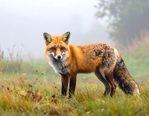 Fototapeta premium Fox stands alert in field