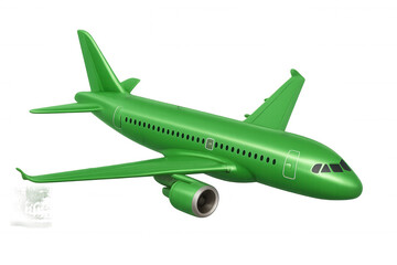 Obraz premium Green airplane soaring through clear skies, transparent backdrop enabling seamless graphic design placement
