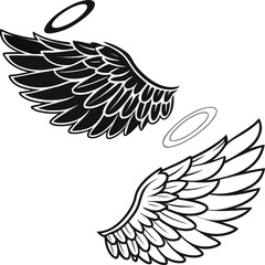 Angel Wings with Halos – Outline and Silhouette Icon Pair