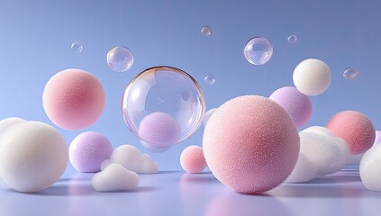 Pastel spheres and bubbles in soft light
