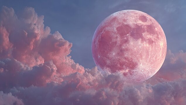 Pink moon, soft clouds, twilight sky - Powered by Adobe