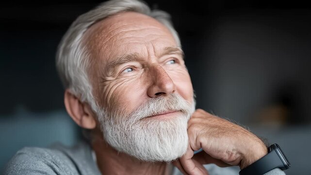 Wise Old Man Contemplating Future Technology and Personal Life
