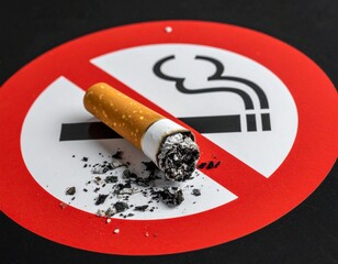 Cigarette butt on a non smoking sign 