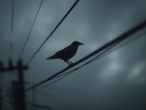 Crow on Wire in Silhouette