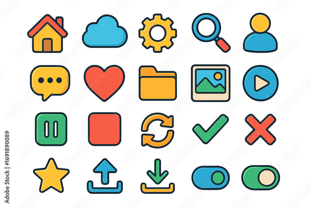 Fototapete colorful flat design icon set for web and app interfaces. vector cartoon ui ux graphic elements. mod