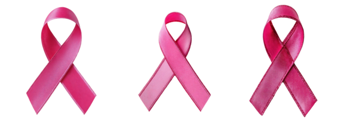 A set of three Pink Ribbons on a transparent background symbolize breast cancer awareness and the importance of early detection. Healthcare. Pink October.