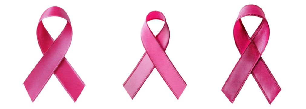 A set of three Pink Ribbons on a transparent background symbolize breast cancer awareness and the importance of early detection. Healthcare. Pink October.