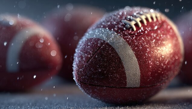 Close-up of footballs covered in frost