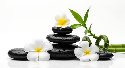 Peaceful Still Life with Black Stones and Plumeria