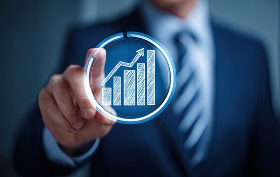 Businessman touching a glowing graph icon, signifying growth