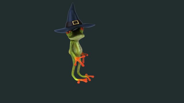 Fun 3D cartoon witch frog talking (with alpha channel)