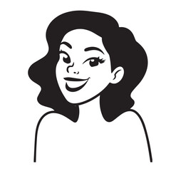 Beautiful Woman Doodle Black and White Illustration with Elegant Line Art and Artistic Hand Drawn Style