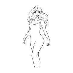 Beautiful Woman Doodle Black and White Illustration with Elegant Line Art and Artistic Hand Drawn Style