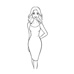 Beautiful Woman Doodle Black and White Illustration with Elegant Line Art and Artistic Hand Drawn Style