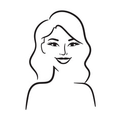 Beautiful Woman Doodle Black and White Illustration with Elegant Line Art and Artistic Hand Drawn Style