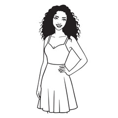 Beautiful Woman Doodle Black and White Illustration with Elegant Line Art and Artistic Hand Drawn Style