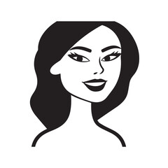 Beautiful Woman Doodle Black and White Illustration with Elegant Line Art and Artistic Hand Drawn Style