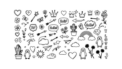 Cute doodles collection with transparent background