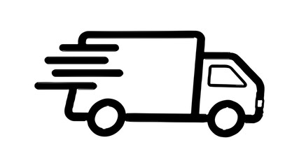 Delivery truck icon moving fast with transparent background