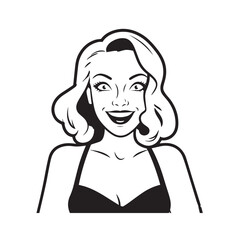Beautiful Woman Doodle Black and White Illustration with Elegant Line Art and Artistic Hand Drawn Style