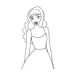 Beautiful Woman Doodle Black and White Illustration with Elegant Line Art and Artistic Hand Drawn Style