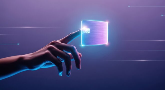 A hand is pointing at a credit card