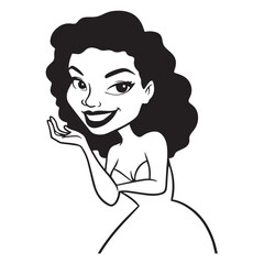 Beautiful Woman Doodle Black and White Illustration with Elegant Line Art and Artistic Hand Drawn Style