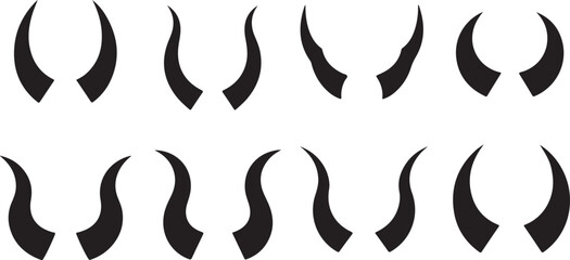Diverse Array of Devil Horn Silhouettes Illustrating Various Shapes and Sizes Symbolic of Mischief and Fantasy Themes