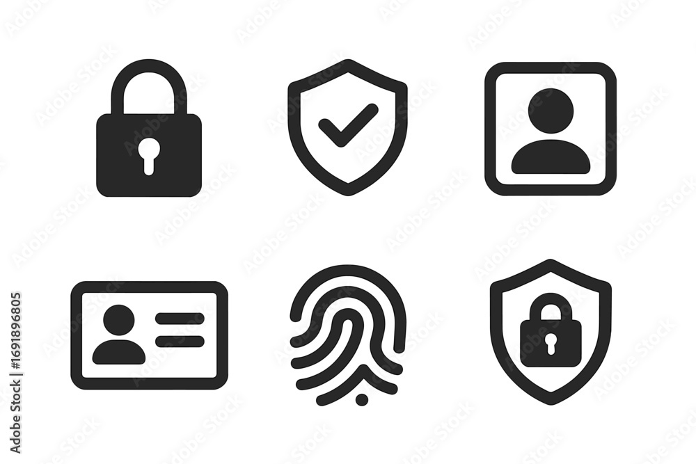 Fototapete minimalist vector icons for security and identification. user authentication and data protection for
