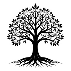 A simple tree silhouette vector with roots and branches, a perfect illustration for growth and life in nature