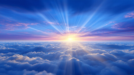 Heavenly souls ascending through golden clouds toward divine light in a celestial paradise depicted in a superb photo with high contrast ratio focused subjects and textured