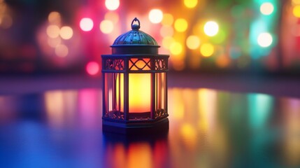 Enchanting lantern amidst a cascade of colorful bokeh illuminations