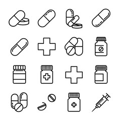 "Minimalist flat vector icon set, black and white, simple clean line design, scalable, professional, perfect for web, app, business, technology, education, travel, healthcare, finance, UI/UX, infograp