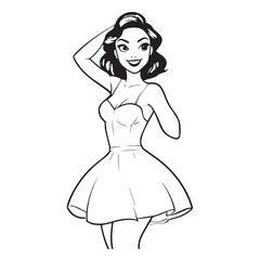 Beautiful Woman Doodle Black and White Illustration with Elegant Line Art and Artistic Hand Drawn Style
