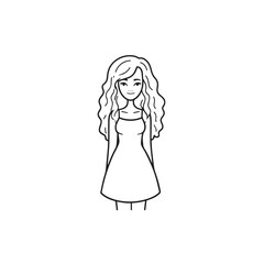 Beautiful Woman Doodle Black and White Illustration with Elegant Line Art and Artistic Hand Drawn Style