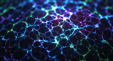 Vibrant Abstract Network of Interconnected Lines with Depth of Field creating a Futuristic Ambiance and Suggesting Complex Connections. Generative AI