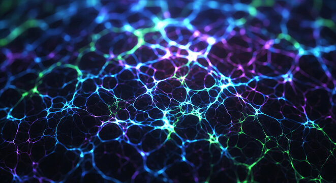 Vibrant Abstract Network of Interconnected Lines with Depth of Field creating a Futuristic Ambiance and Suggesting Complex Connections. Generative AI - Powered by Adobe
