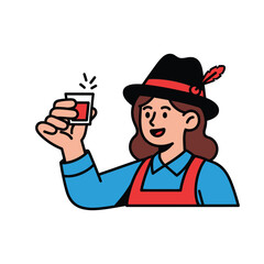Cartoon woman in traditional German attire raising a glass of schnapps.
