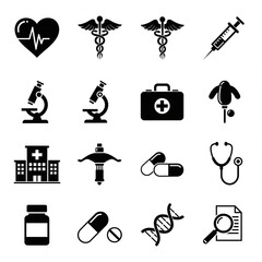 "Minimalist flat vector icon set, black and white, simple clean line design, scalable, professional, perfect for web, app, business, technology, education, travel, healthcare, finance, UI/UX, infograp