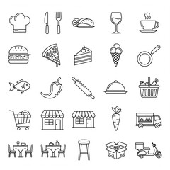 "Minimalist flat vector icon set, black and white, simple clean line design, scalable, professional, perfect for web, app, business, technology, education, travel, healthcare, finance, UI/UX, infograp